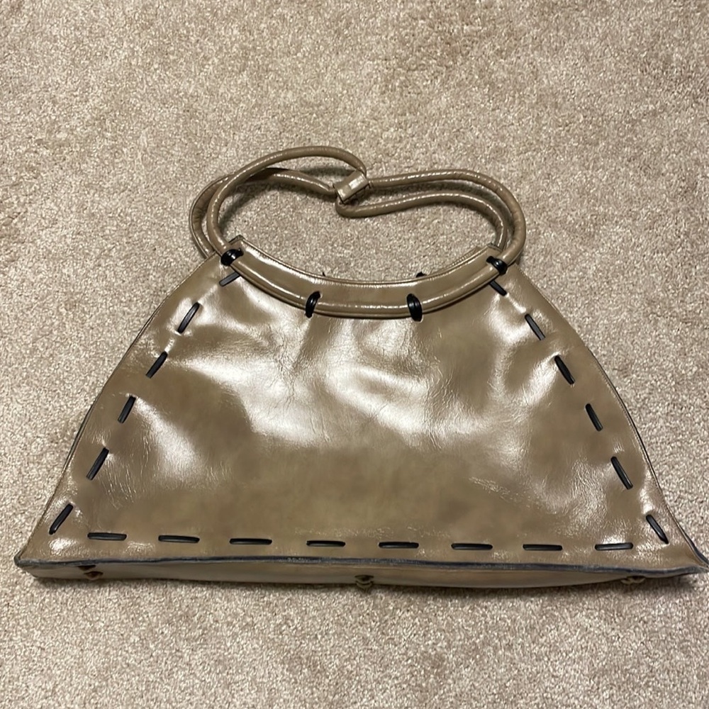Guild Creations Vintage Handbag Firm Shape Leather Purse Unique Taupe Brown